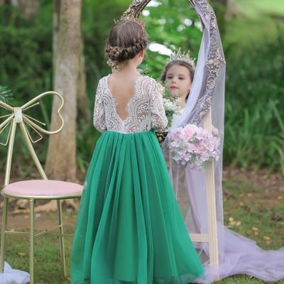 Vestido de niña de las flores para bodas, vestido de encaje y tul para niñas, malla transpirable, ideal para fiestas, banquetes y eventos formales.