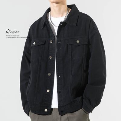 Black Denim Jacket Men'S Loose Casual Large Size Fat Man Thin Versatile Ruffian Handsome Tooling Jacket Top