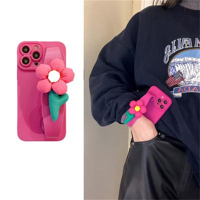 Korea Roztomilý 3D Květinový Náramek Držák Stojan Pouzdro na Telefon Pro Iphone 13 12 11 Pro Xs Max X Xr 7 8 Plus Se 3 Nárazuvzdorný Měkký Kryt