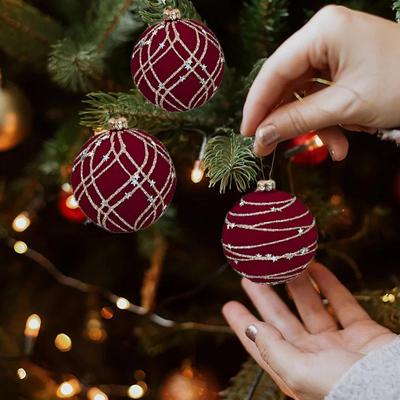 Samtbeflockte Weihnachtskugeln 12X Weihnachtsbaumkugel-Dekorationen Retro Dekorative Weihnachtsbaumkugel Mit Glitzer Für Neu