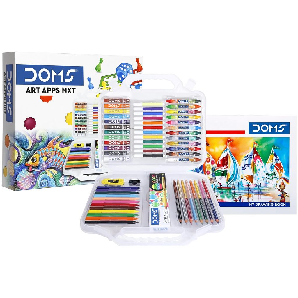 Doms Art Apps Nxt Kit with Plastic Carry Case School Art & Craft Stationery Set for Kids Gifting 9 In 1 Creative Kit