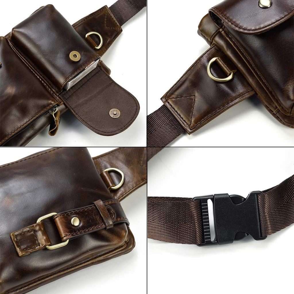 Luufan Genuine Leather Waist Bag for Body Cowhide Crossbody Shoulder Leather Large Capacity Waist Smartphone Lightweight Bicycle Bag Men, 2-Way Bag,