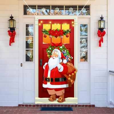 Snowflake Door Decor Christmas Party Backdrop Festive Santa Claus Door Banner for Christmas New Year Celebrations for Family