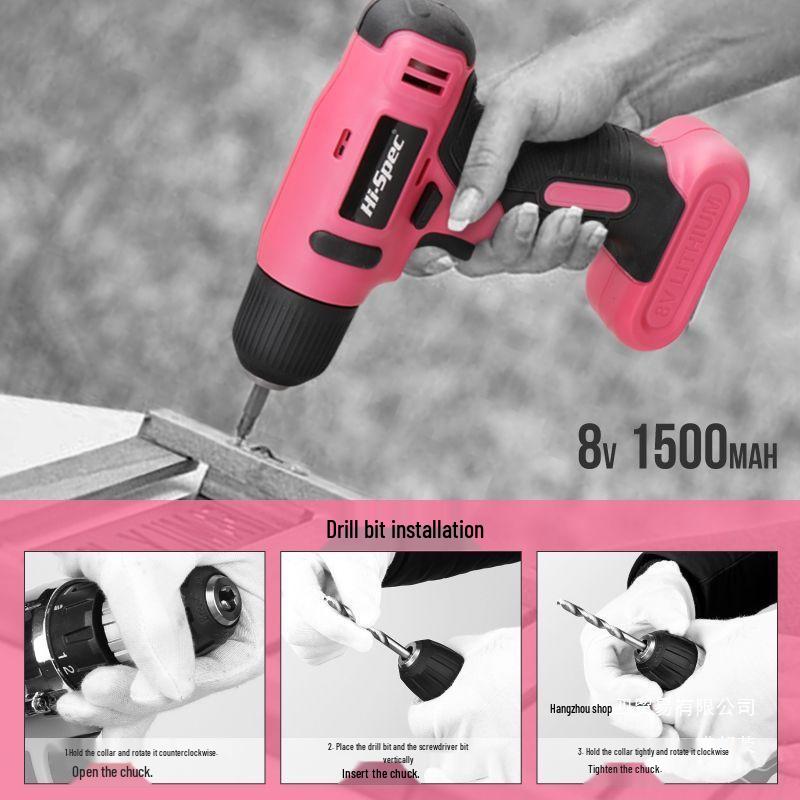 HiSpec Pink Household Tool Set with Wrench, Pliers, Hammer, Electric Screwdriver, and Toolbox