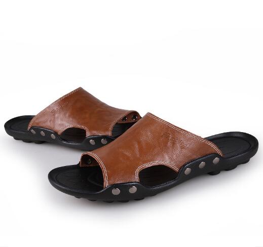 

Летние мужские шлепанцы с открытым носком, пляжные мокасины, сандалии на мягкой подошве, дышащие мужские сандалии, тапочки D310 46 коричневый