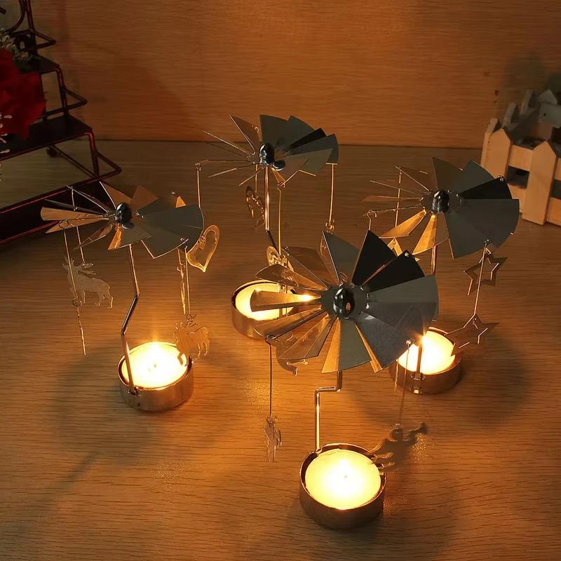Tea Light Candle Holder Star Angle Rotating Carrousel Center Decorative Spinning Rotary Home Decor Holiday Atmosphere Lighting