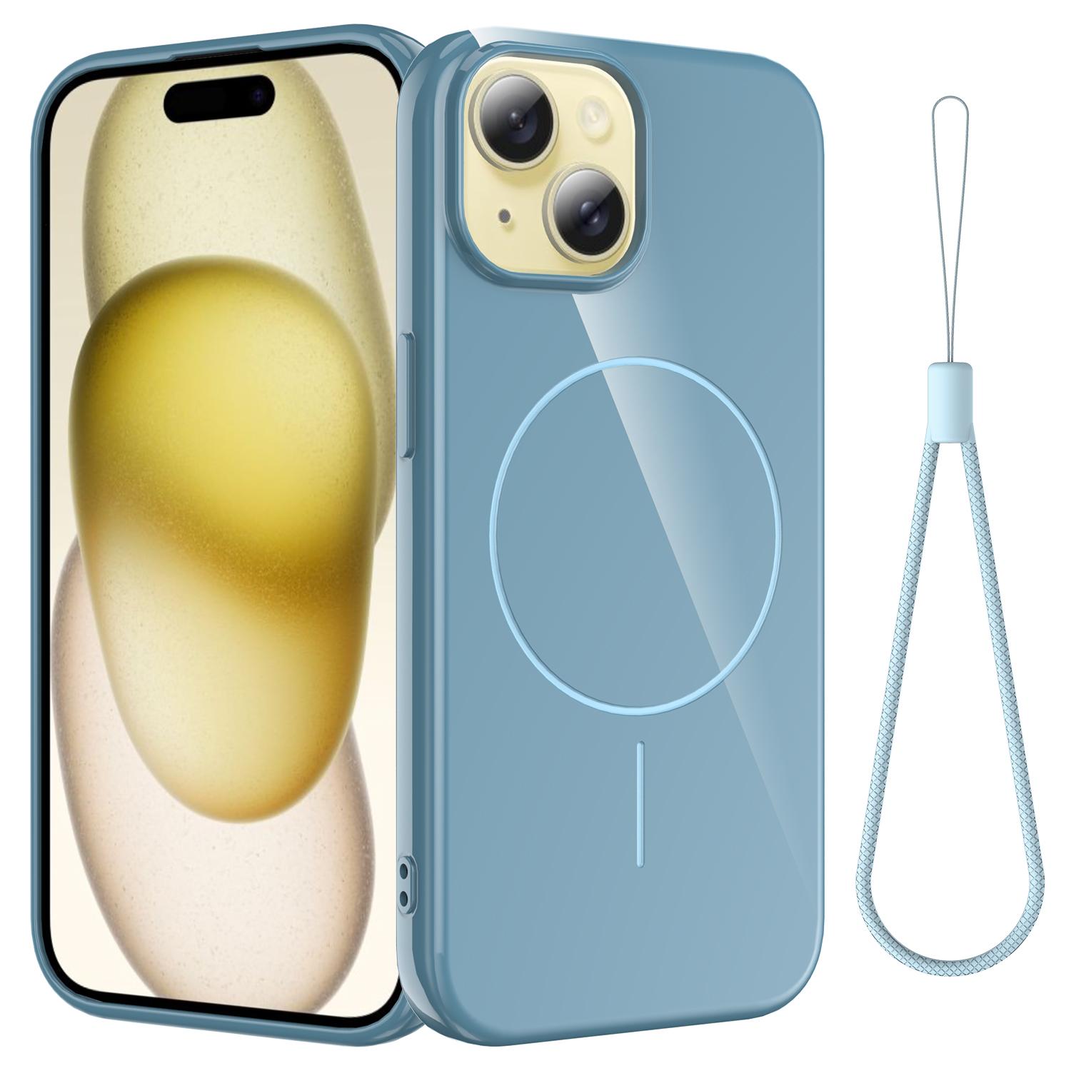 

For iPhone 15 Plus Magnetic Case Compatible with MagSafe TPU Phone Back Cover with Lanyard B