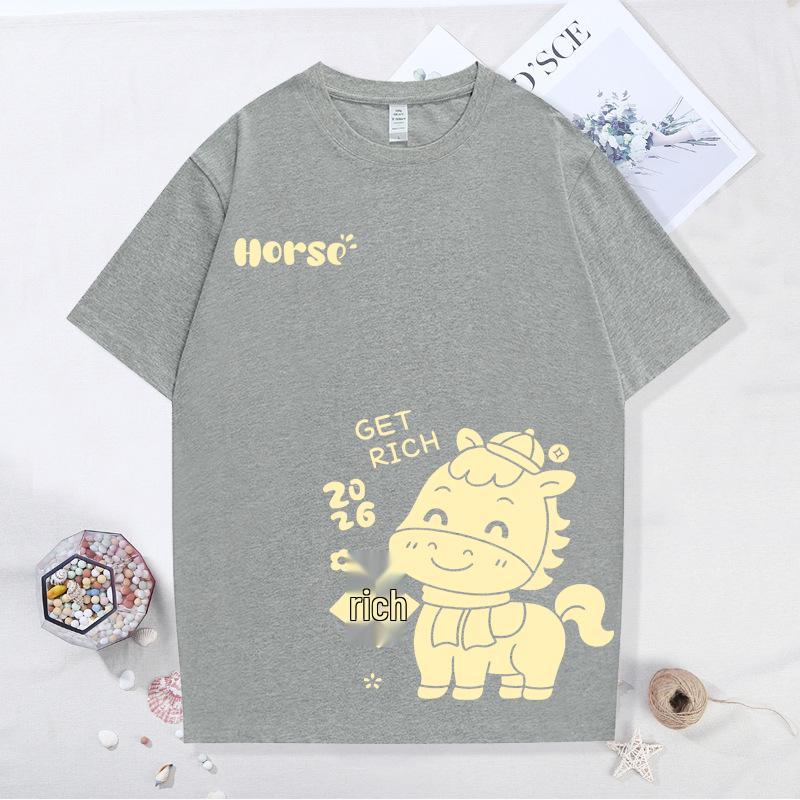 2026 Year of the Horse Red Parent-Child Festive T-shirts for Family of Three or Four
