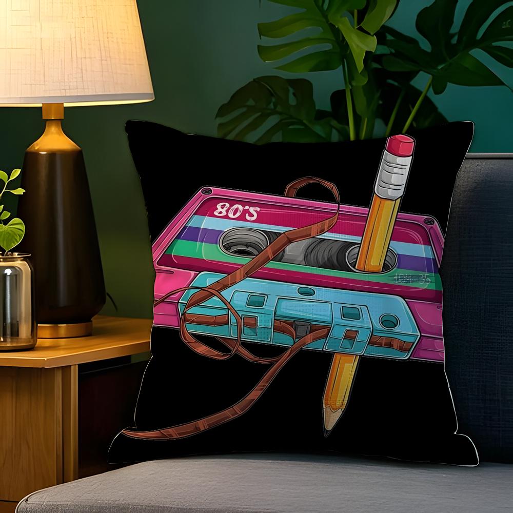 Pop Art Retro Cassetteband Kussensloop Natuurlijk Linnen Kussensloop Dubbelzijdig Decor Bank Kussensloop Woondecoratie