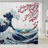 Feelyou Japanese Wave Bath Curtain for Boys Girls Fuji Mountain Shower Curtain Waterproof Japanese Style Bathroom Shower Curtain