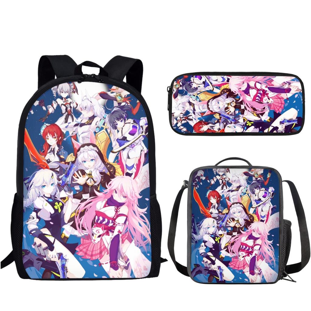 Trendy Popular New Honkai Impact Pattern 3D Print 3pcs/Set Student School Bags Laptop Daypack Backpack Lunch bag Pencil Case