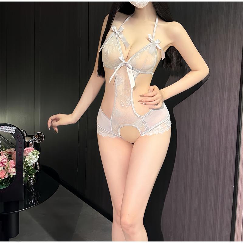 Bow One-piece Open Crotch Free Sex Underwear Sexy Suspenders Pure Desire Uniform Lace Seduction Pajamas 8