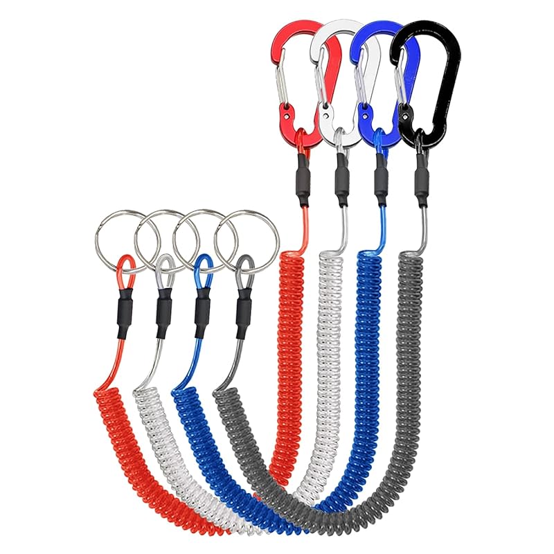 

Lix&Rix curl cord spiral cord key chain Maximum safe strength 6kg Comes with carabiner and ring Set of 4 black, silver, red and blue
