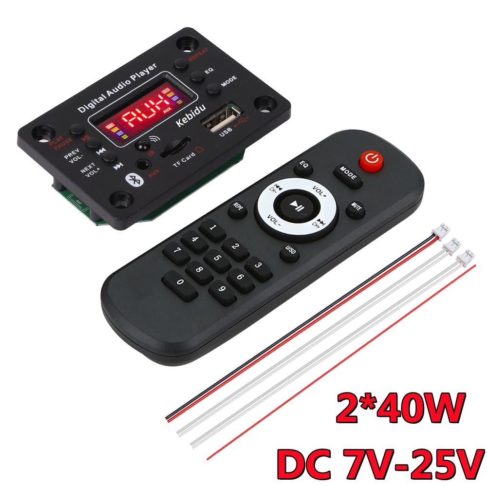 80W Bluetooth 5.0 Car MP3 WMA Decoder Board 2*40W Amplifier USB AUX FM Radio MP3 Player Color Screen with Remote Control