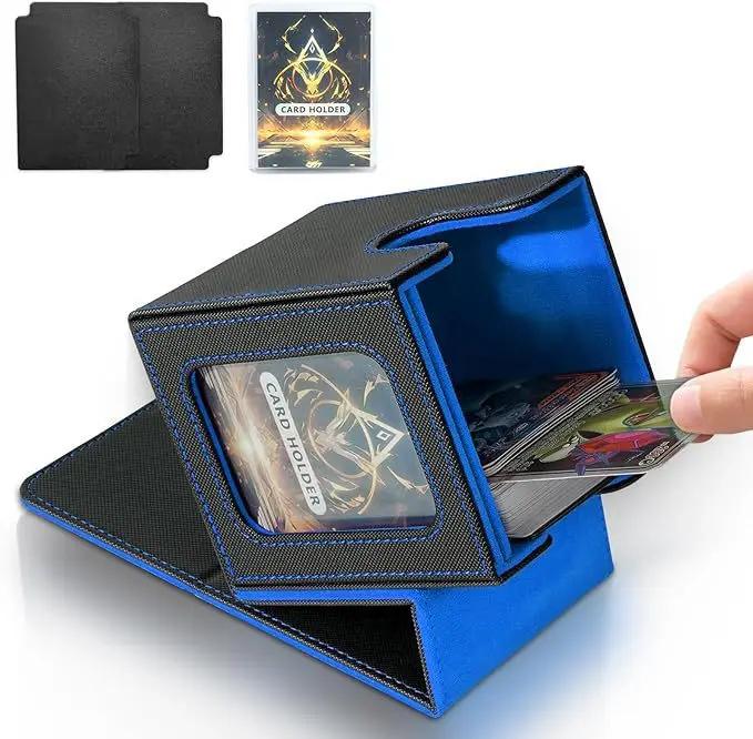 Holds 100+ Trading Card Deck Box for MTG Commander Display with 2 Dividers Game Sports Card Storage Box PU Magnet Deck Case