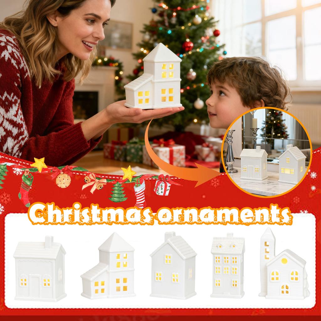 Ceramic Christmas Village Houses, Glowing Lighted Holiday Decorations For Indoor Tabletop, Christmas Home Decor