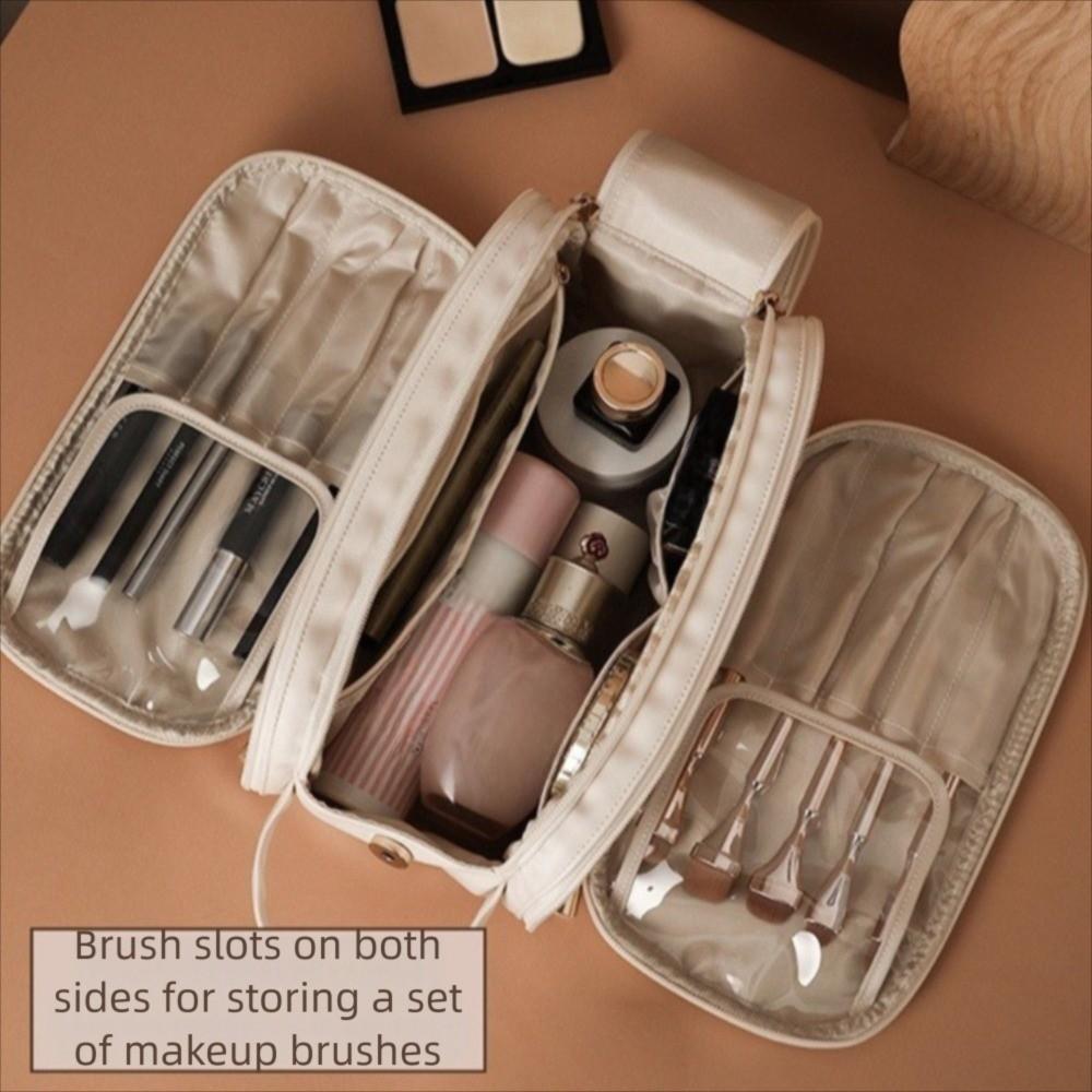 Double Zipper Multifunctional Makeup Bag Large Capacity Cosmetic Handbag  For Women