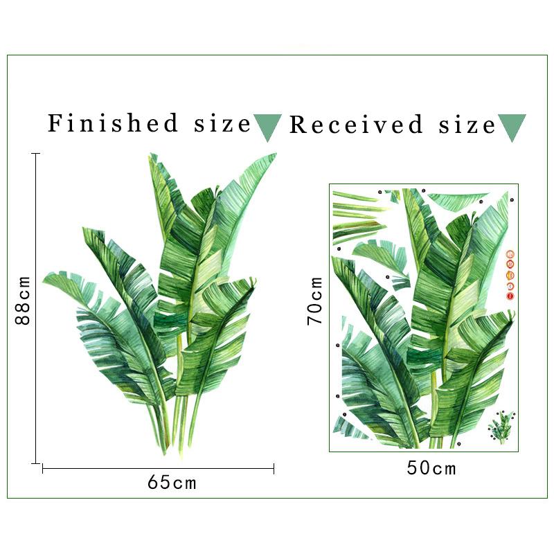 

Green Large Leaf Wall Sticker, Tropical Plants Decor, Self-Adhesive Poster for Dorm Room 50x70cm зелений