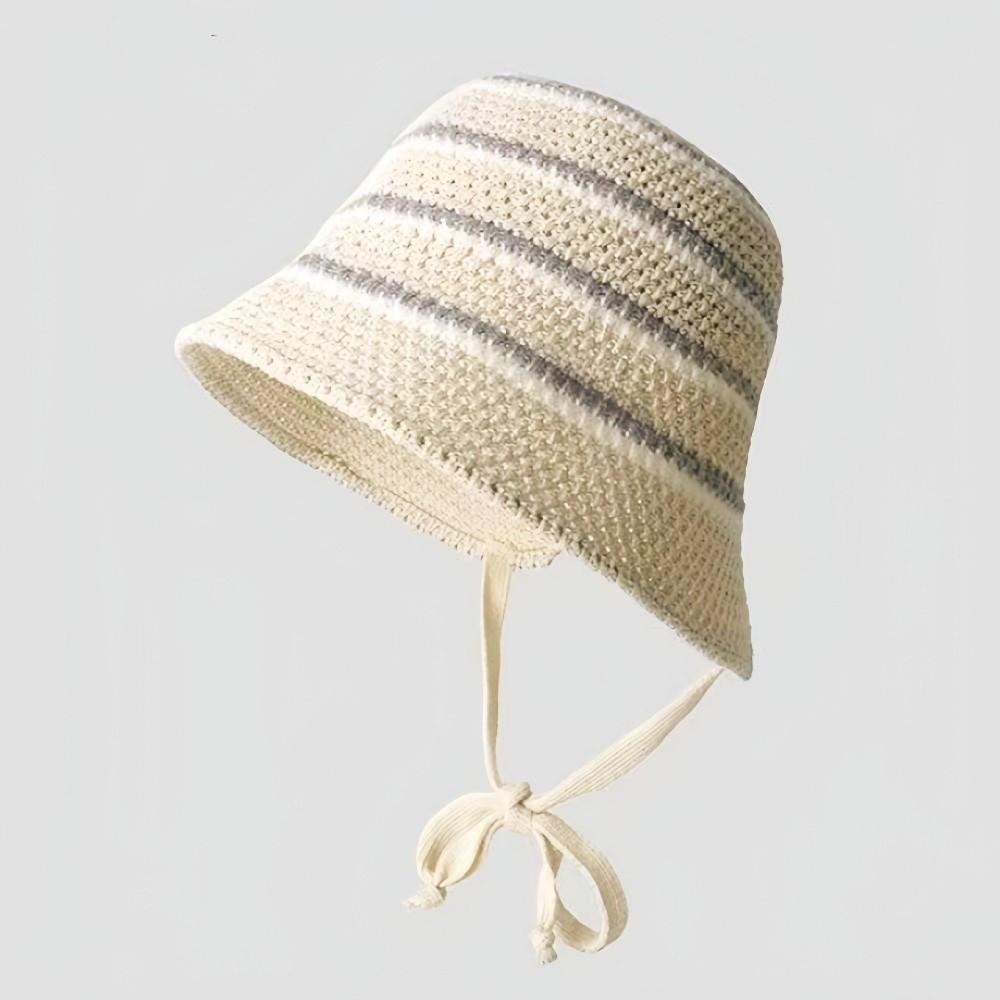 Openwork Colorful Striped Bucket Hat Knitted Hollow Out Sunshade Hat Thin Breathable Panama Hat Summer