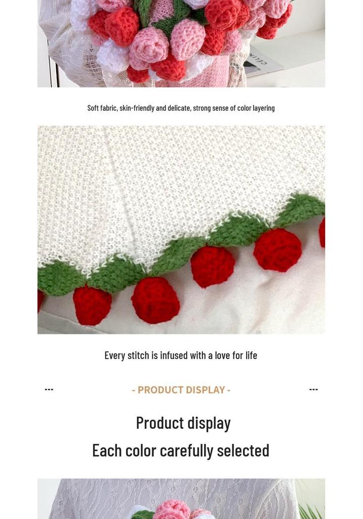 Handmade Knitted Gradient Rose Bouquet Wool Blanket - Perfect Valentine's Day Sofa Nap Gift