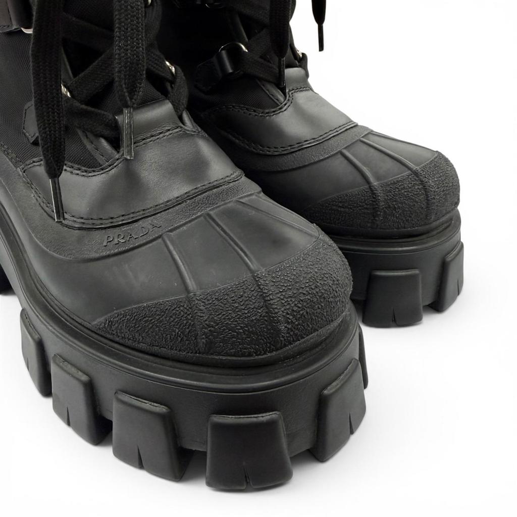 Pristine PRADA Short Boots Monolith Logo Lace-up Boots Black Women 36 1U363M Used
