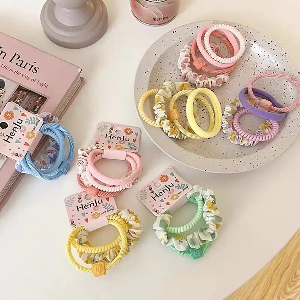 4pcs Candy Color Telephone Scrunchies for Women Highly Elastic Hair Ties Ponytail Holder Rubber Bands Teen Girls Summer Headwear