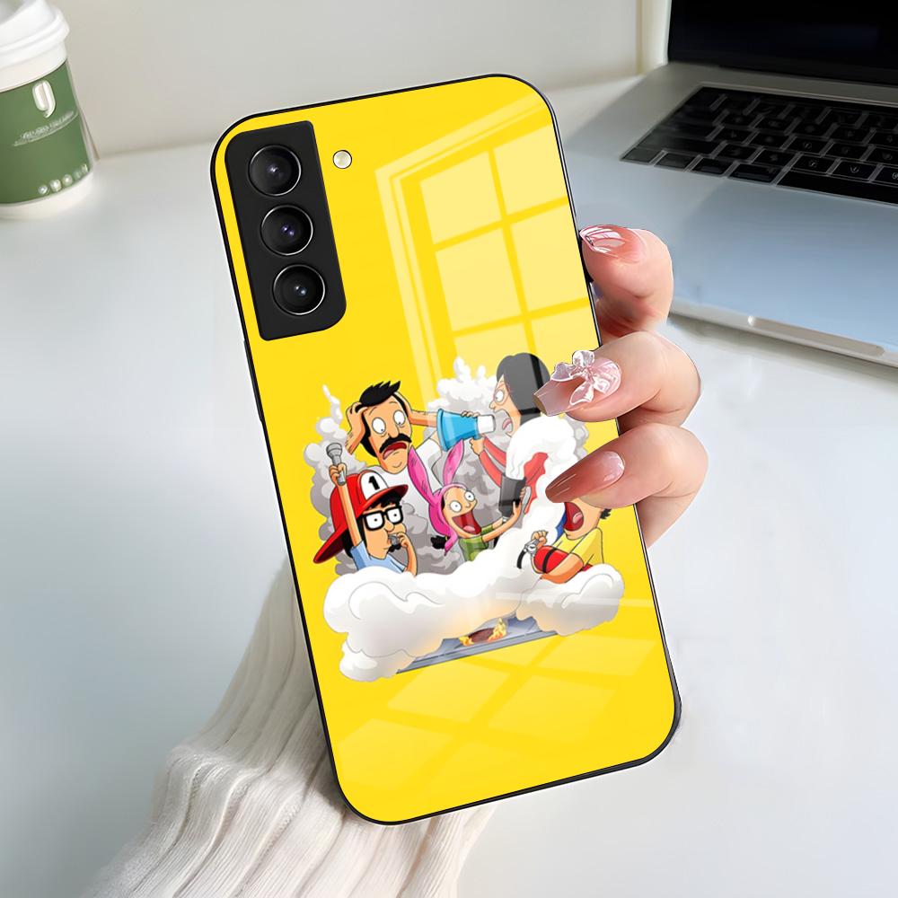 Coque de téléphone B-Bobs B-Burgers Pour Samsung S26 S25 S24 FE S23 S22 S21 Plus S20 Ultra Note20Ultra Couvercle en Verre Noir