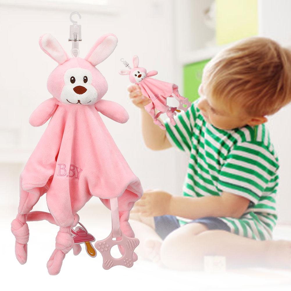 Newborn Comforter Plush Toy Soothing Baby Animal Handkerchief Soft Baby Towel BlanketPink Rabbit