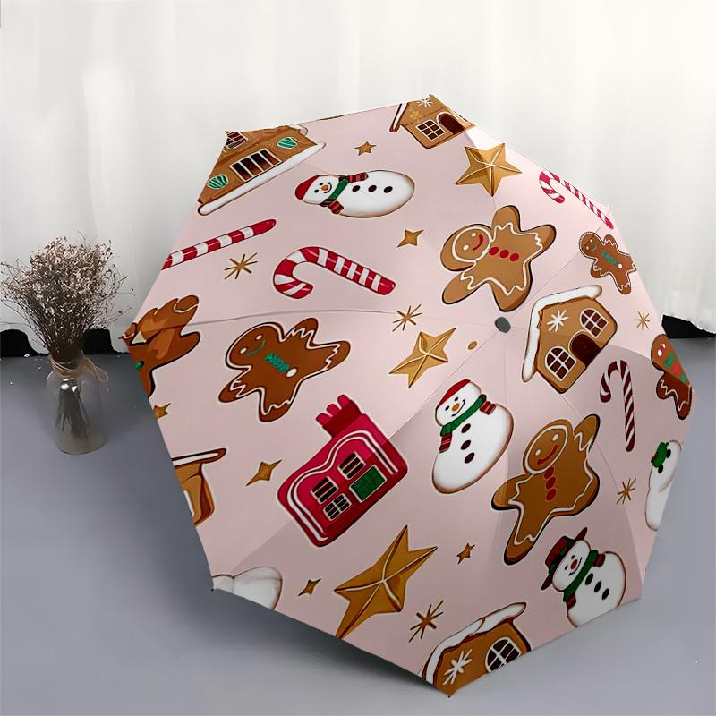 Gingerbread Man Themed Travel Umbrella-8 Ribs Automatic Opening and Closing, Portable Folding Design, Compact and Stylish Umbrella Suitable
