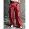 2026 Cross-Season Plaid Elastic Waist Wide-Leg Cargo Pants with Large Pockets