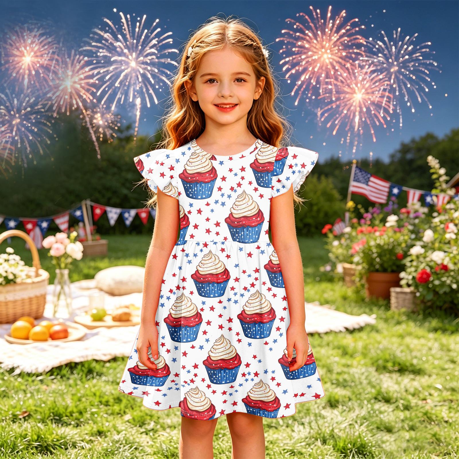 Girls  Summer Princess Dress - A-Line T-Shirt Dress Independence Day 120