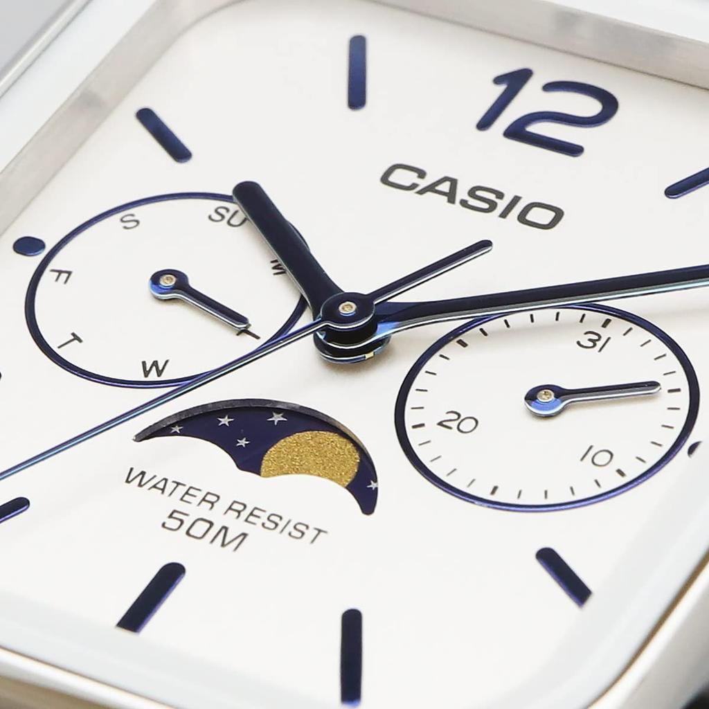 Casio Standard Månefase Analog Herreklokke MTP -M300D-1AV / -M305D-7AV med Metallreim, Sølv / Svart, Utenlandsmodell [Parallellimport]