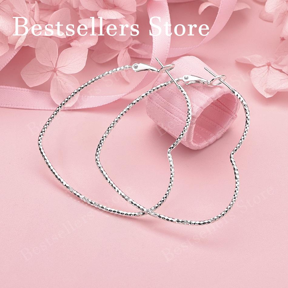 Exquisite 925 Sterling Silver 45mm Sparkling Heart-Shaped Earrings for Women, Stylish Wedding Jewelry Accessories Gifts