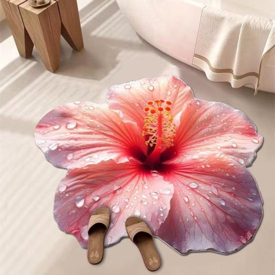 Diatomaceous Earth Bath Mat Non-Slip Absorbent Floor Mat Easy To Clean Quick-Drying Irregular Floral Design Entrance Rug