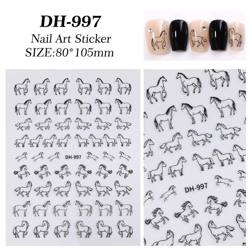 Cute Cartoon Minimally Hand-Painted Pony Nail Stickers Embossed Nail Stickers Diy Nail Art Decoration Manicure Sticker