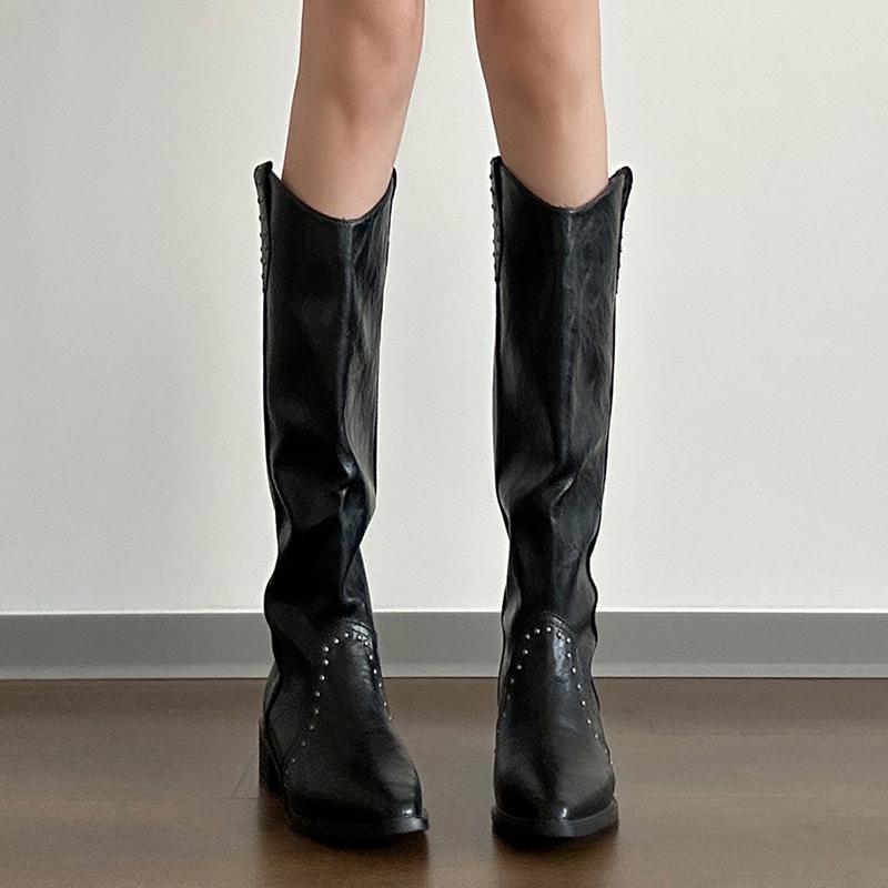 Fashion Vintage Women Western Cowboy Boots Fashion Slip On Knight Long Booties Autumn Winter Shoes Zapatos De Mujer