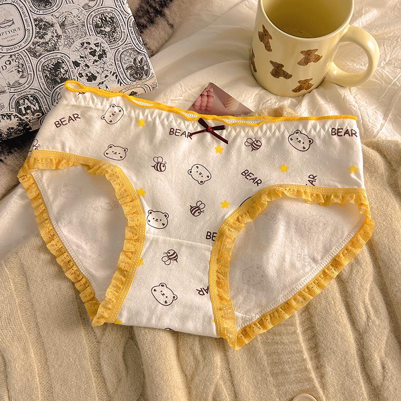Girls' Cotton Mid-Waist Plaid Panties with Bow - Comfortable & Breathable