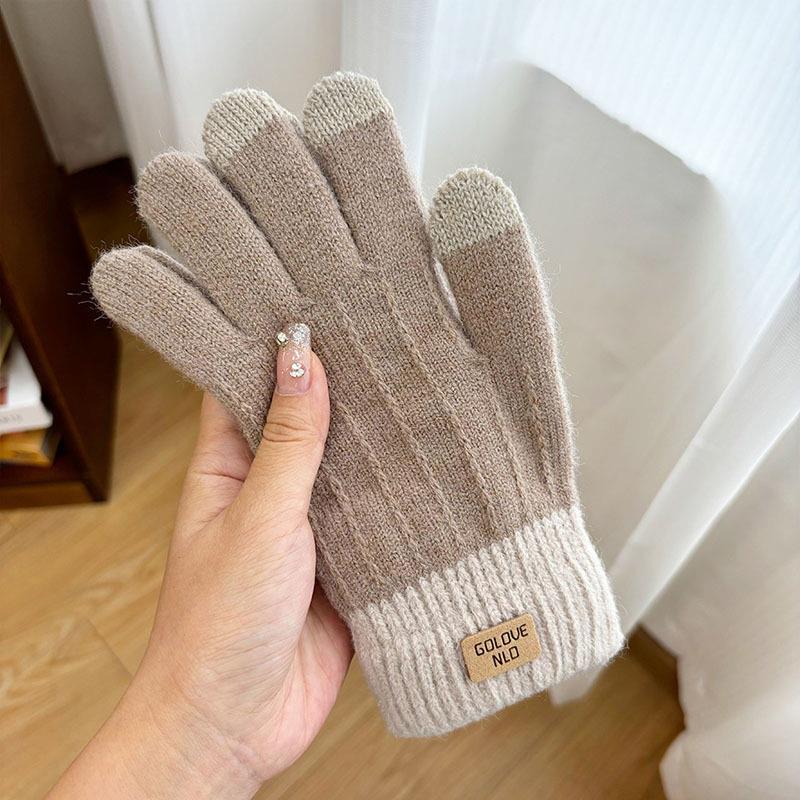 Niedliche Strickhandschuhe für Damen Herren Fingerlose Touchscreen-Handschuhe Winter Warm Plüsch Fäustlinge Radfahren Kalt Vollfingerhandschuhe