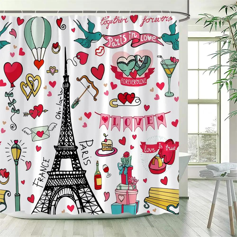 Cartoon Shower Curtain London Red Bus Flowers Cute Car Kids Bath Curtains Creative Pattern Polyester Fabric Home Bathroom Decor
