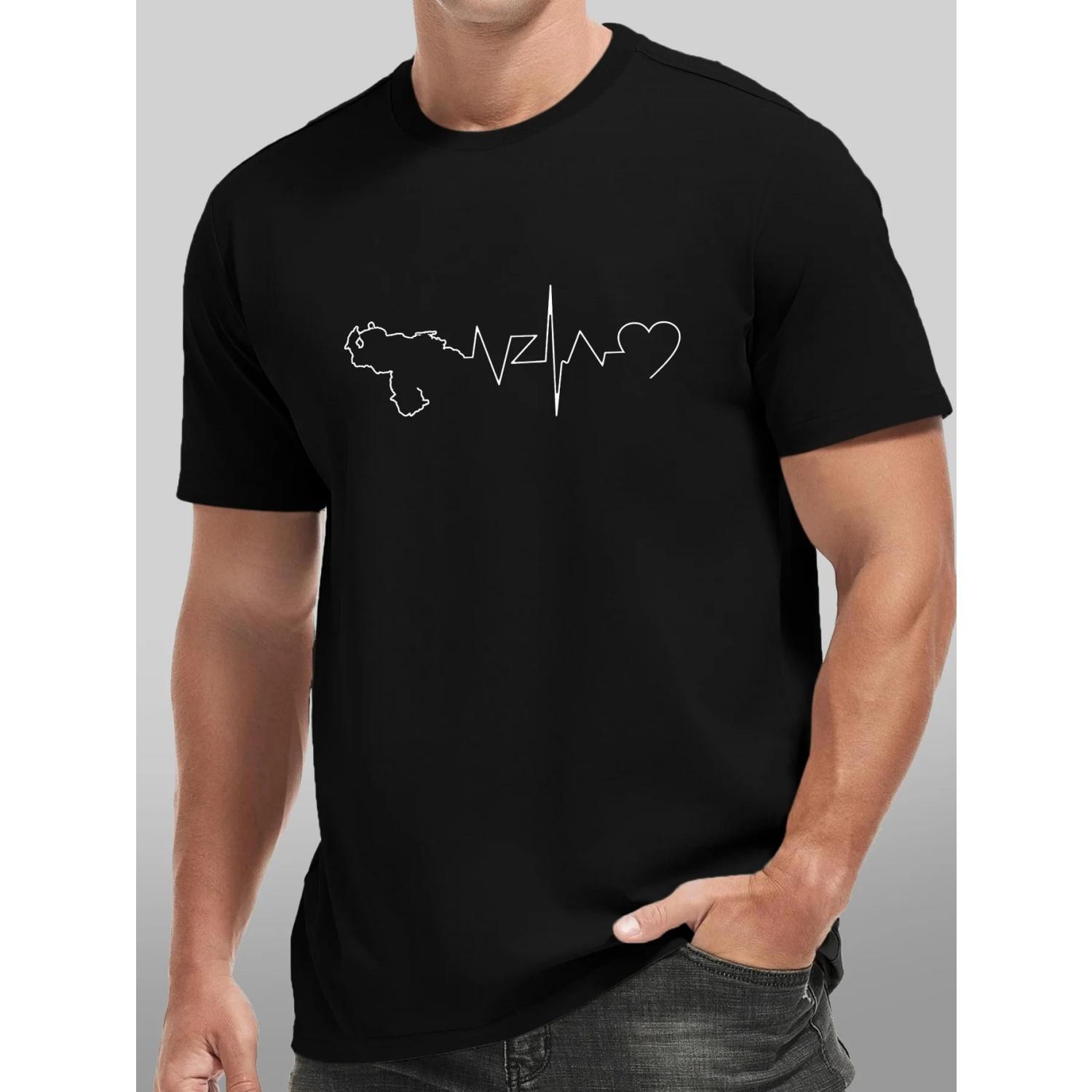 

Venezuela Men s Short Sleeve T-Shirt Map Graphic Casual Summer Tee, Breathable Round Neck Top S чёрный