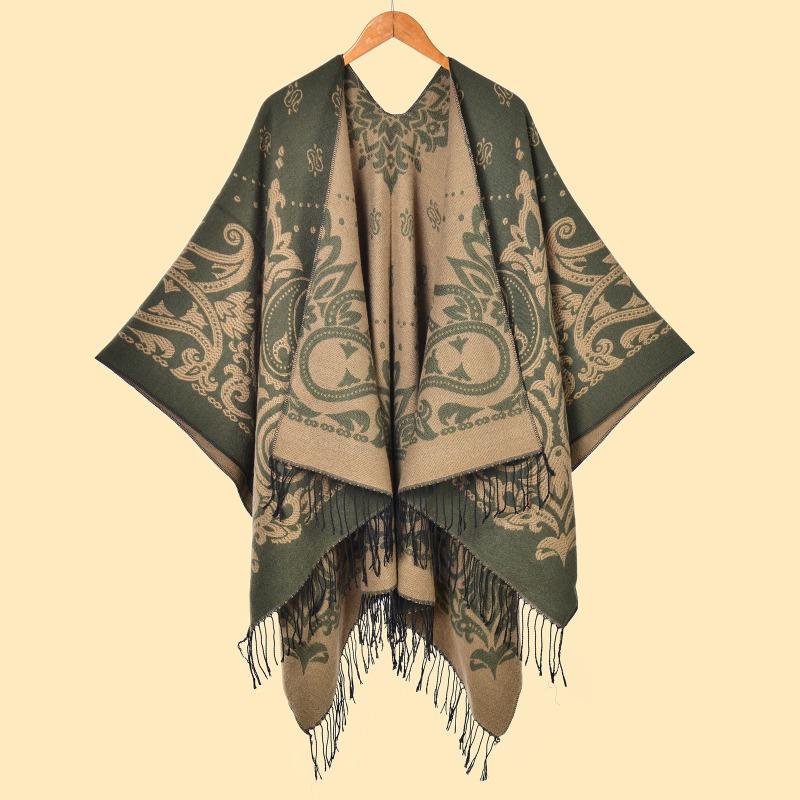 Women's Cashew Fringed Split Shawl Double-sided Jacquard Thickened To Keep Warm Travel Atmosphere, Take Pictures and Sell Well