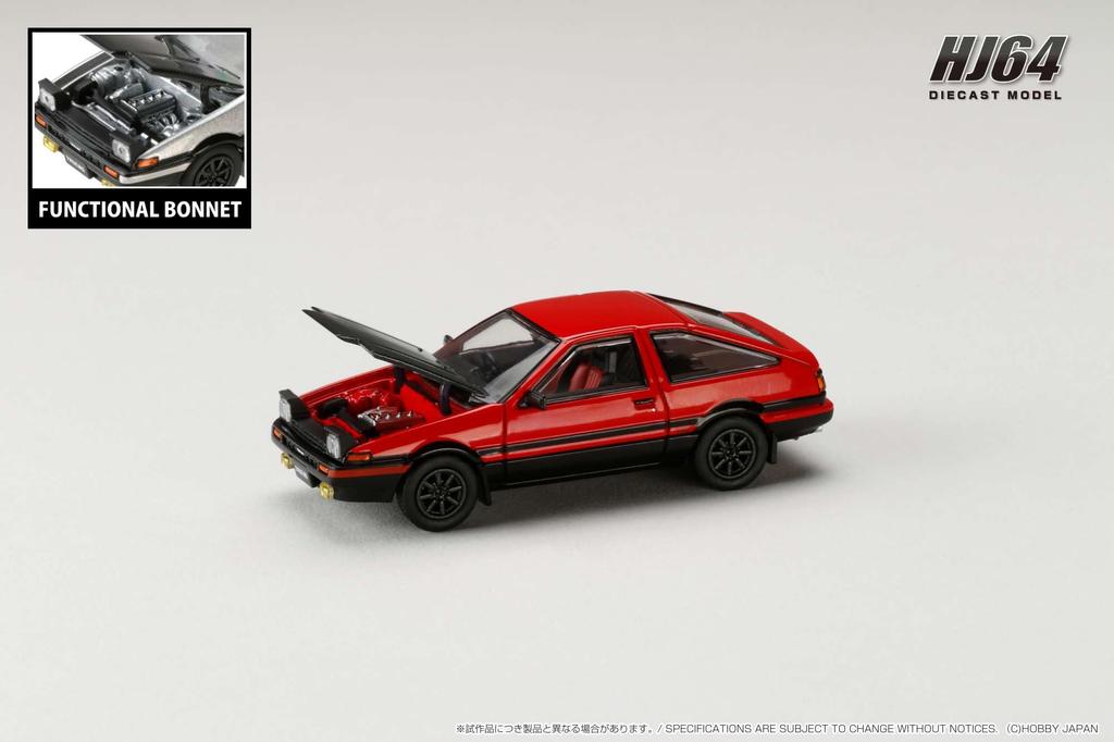 Toyota Sprinter Trueno GT APEX JDM Style Carbon Motorhaube 1/64 (AE86) Rot schwarz