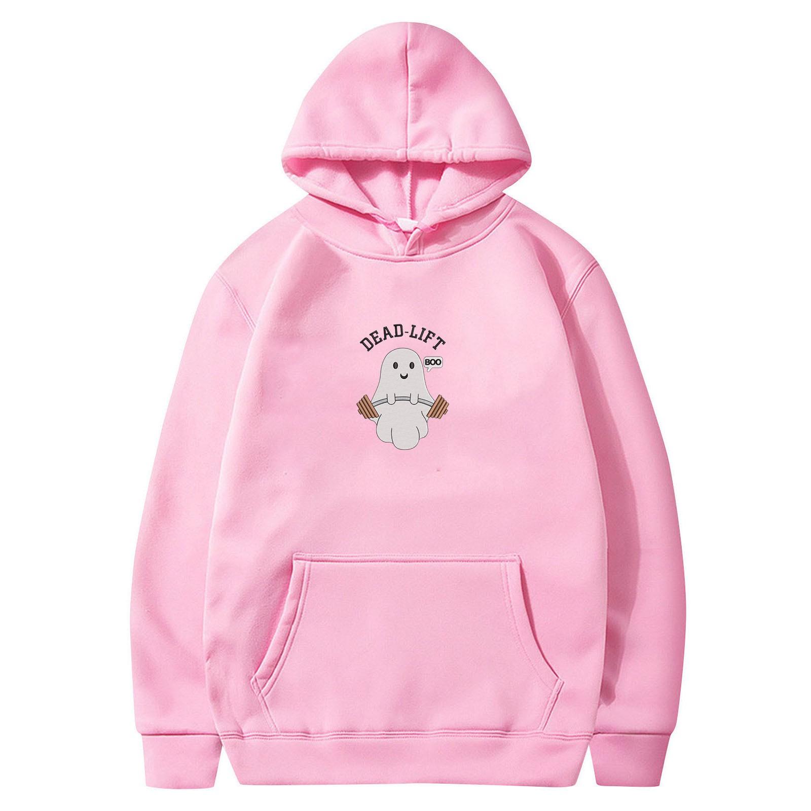 Женская однотонная толстовка с капюшоном с длинным рукавом и принтом на Хэллоуин S белый — фото 4