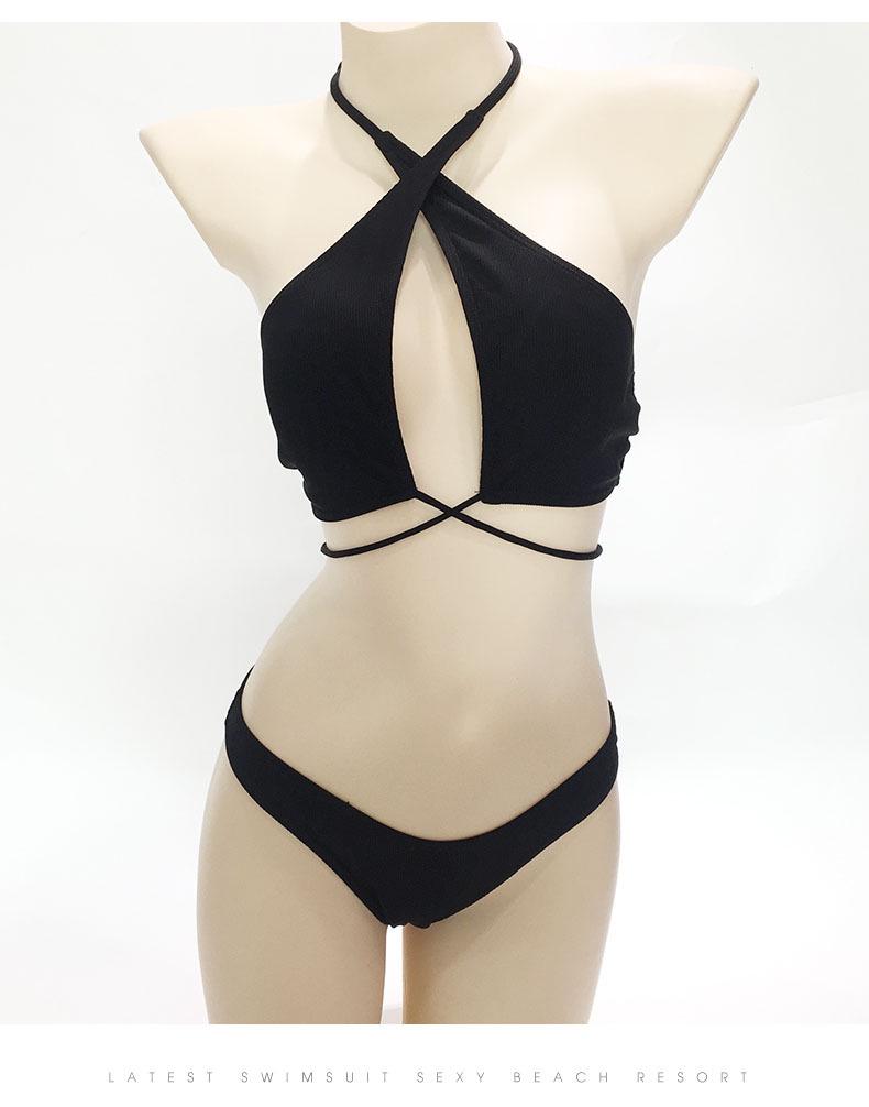 Damen Dreiteiliger Langarm-Bikini-Set - Gestreifter und Einfarbiger Badeanzug