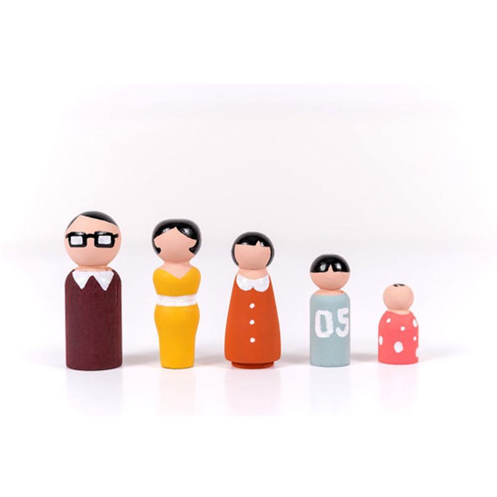 5Pcs Wooden Peg Dolls Family DIY Crafts Cake Topper Kid's Printed Decoration