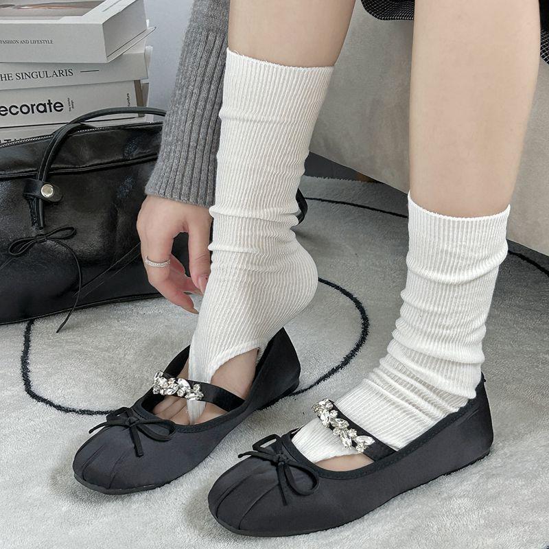 Women's Korean-Style Stirrup Leg Warmers: Long, Knitted, Four-Season Cotton Scrunch Socks