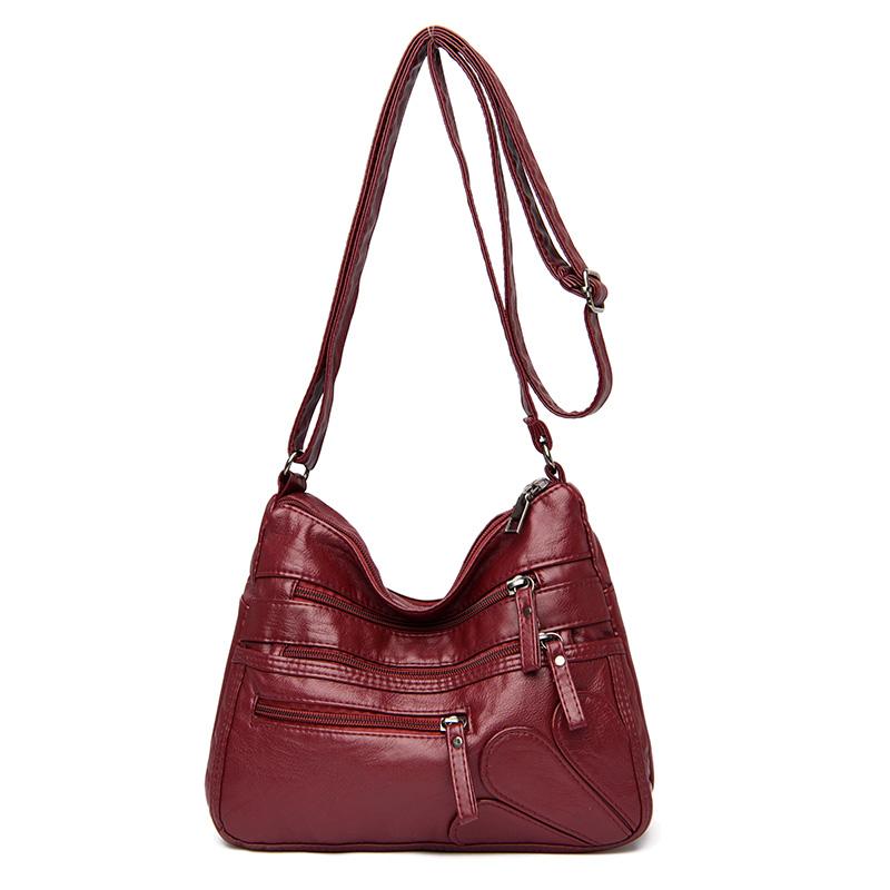 Borsa a tracolla multistrato in morbida pelle tinta unita da donna, grande capacità, borsa da viaggio multifunzionale sottobraccio