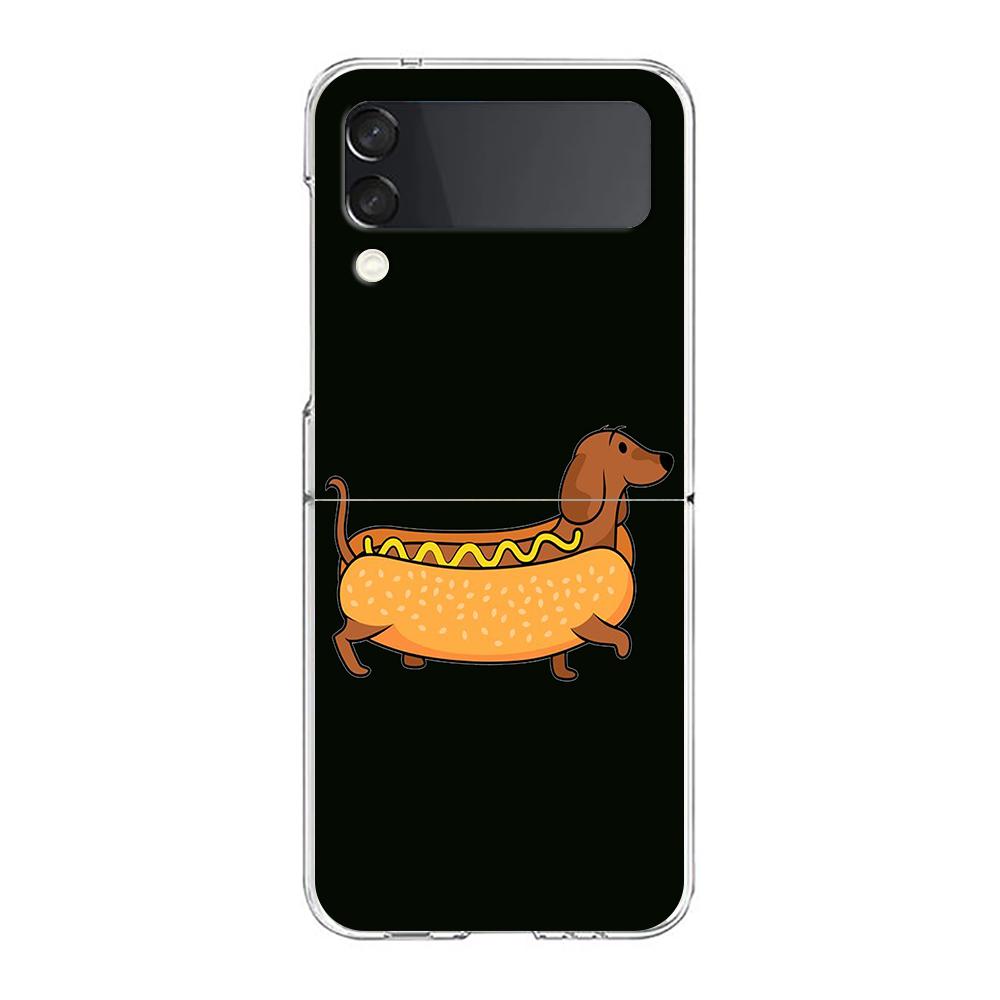 Transparent Phone Case For Samsung Galaxy Z Flip 3 4 5 6 7 Hard Folding PC Z Flip3 Flip4 Cover Cute Dachshund Bulldog