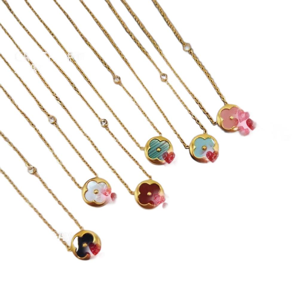 Europäische & Amerikanische Titanstahl Vierblättriges Kleeblatt Halskette für Damen - Bunte Schlüsselbein Kette, Trendiger Schmuck