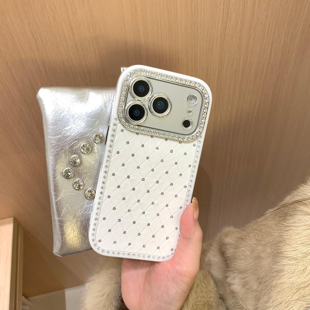 Fashion Solid Color Rhombus Grid Pattern Glitter Rhinestone Shock Proof Phone Cover Case for IPhone 17 16 15 14 13 Pro Max